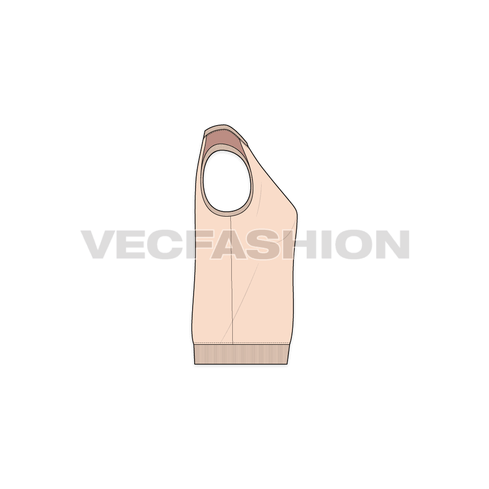Womens sleeveless sweat top flat sketch, side view