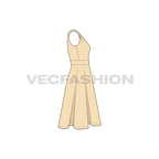 Womens sleeveless swing cocktail dress flat sketch, side view