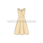 Womens sleeveless swing cocktail dress flat sketch, front view