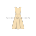 Womens sleeveless swing cocktail dress flat sketch, back view