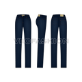 Womens slim fit denim jeans, dark wash flat sketch, showing all views, front, side and back