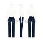 Womens slim fit denim jeans, dark wash flat sketch, on croqui