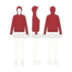 Womens slim fit hoodie flat sketch, croqui sketch