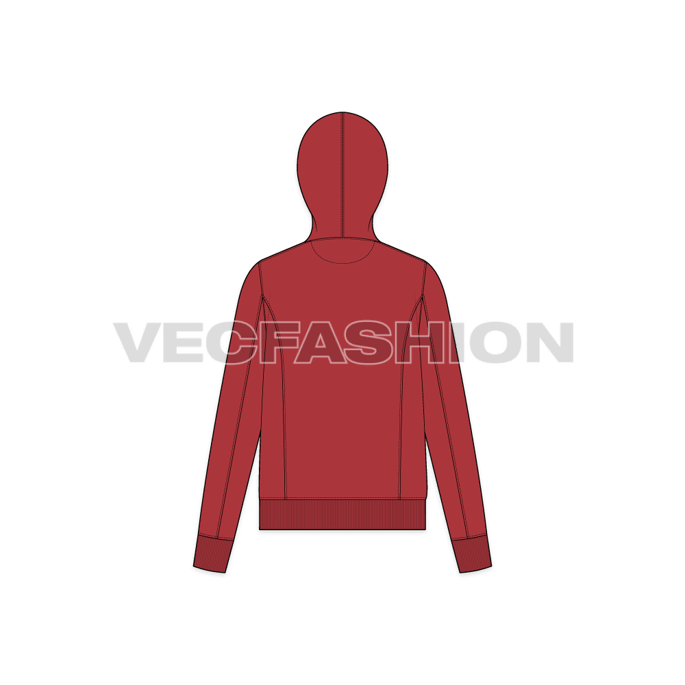 A new fashion flat for Women's Slim Fit Hoodie. It is colored in maroon color with contrast colored lining. 