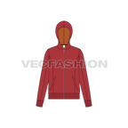 Womens slim fit hoodie flat sketch, front view