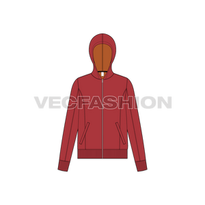 A new fashion flat for Women's Slim Fit Hoodie. It is colored in maroon color with contrast colored lining. 