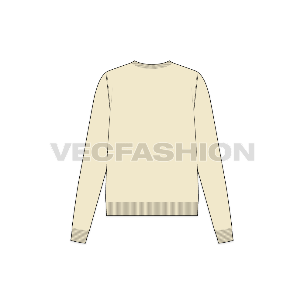 Womens slim fit knitted sweater flat sketch, back view