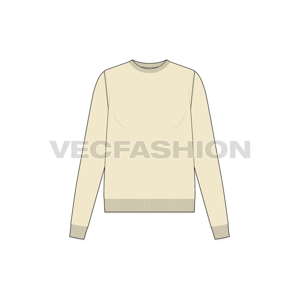Womens slim fit knitted sweater flat sketch, front view