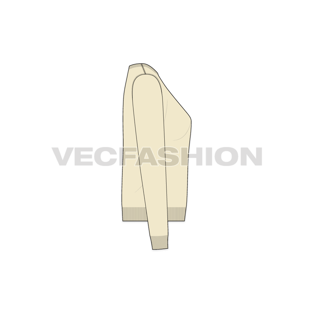 Womens slim fit knitted sweater flat sketch, side view
