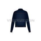 Women's Slim Fit Short Body Denim Jacket flat sketch, back view