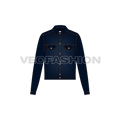 Women's Slim Fit Short Body Denim Jacket flat sketch, front view
