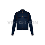 Women's Slim Fit Short Body Denim Jacket flat sketch, front view