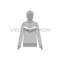 Womens slim fit sport hoodie, thumb hole flat sketch, front view