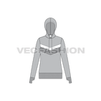 Womens slim fit sport hoodie, thumb hole flat sketch, front view