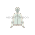 Womens slim fit sport hoodie flat sketch, front view
