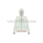 Womens slim fit sport hoodie flat sketch, front view