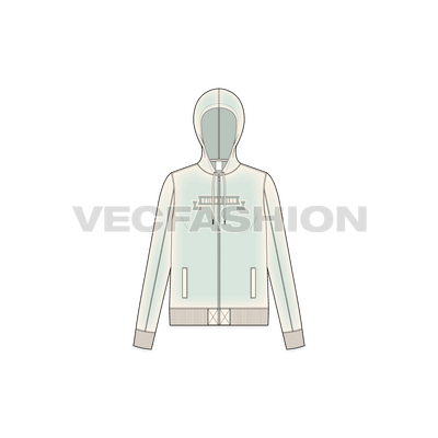 A sporty look template for Women's Slim Fit Sport Hoodie with a special garment wash effect. This hoodie is designed with some special techniques like Flock Print on Front Chest and at the back. The Drawstring is made of very soft and special material and with a strong-hold aglet.