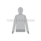 Womens slim fit sport hoodie, thumb hole flat sketch, back view