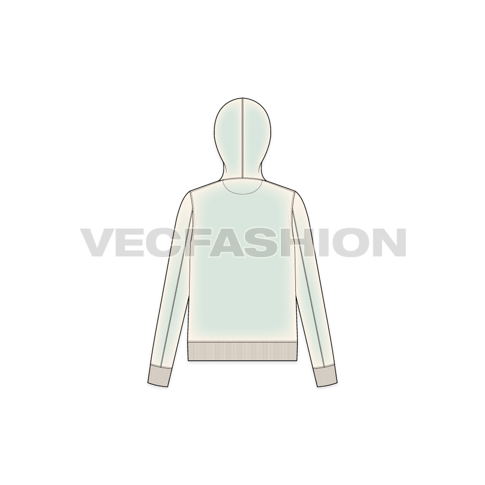Womens slim fit sport hoodie flat sketch, back view