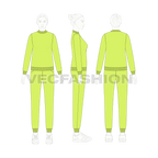 Womens slim fit sweatsuit, neon green flat sketch, on croqui
