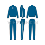 Womens slim fit sweatsuit, mock neck flat sketch, showing all views, front, side and back