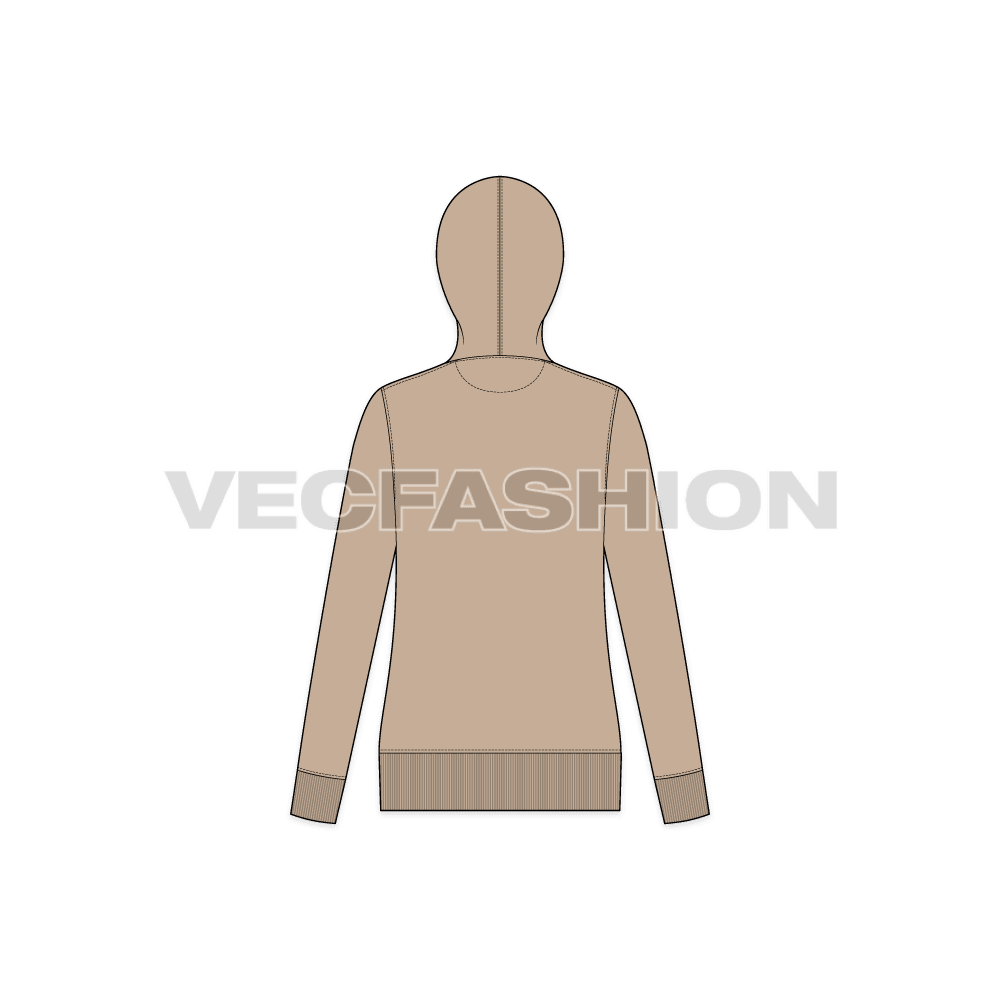 Womens slim fit vector hoodie flat sketch, back view