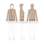 Womens slim fit vector hoodie flat sketch, croqui sketch