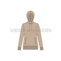 Womens slim fit vector hoodie flat sketch, front view