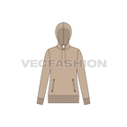 Womens slim fit vector hoodie flat sketch, front view