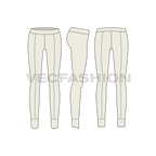Womens slim leg stirrup pants flat sketch, showing all views, front, side and back
