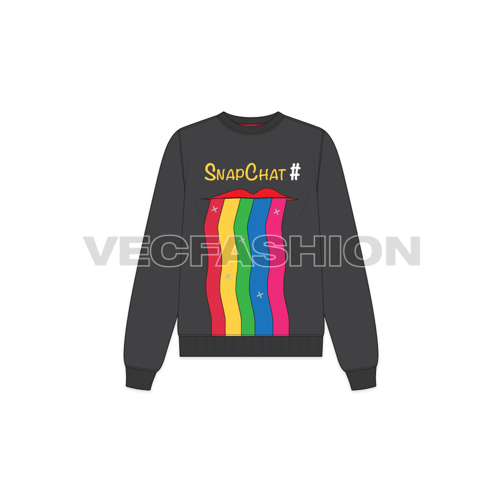 Womens snapchat sweatshirt flat sketch, front view