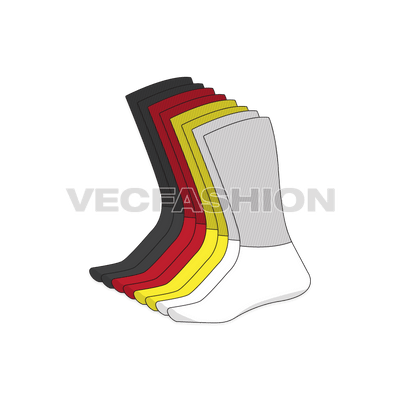 An illustrator fashion cad for Womens Socks Stack. It has striped pattern on it in contrast colors.