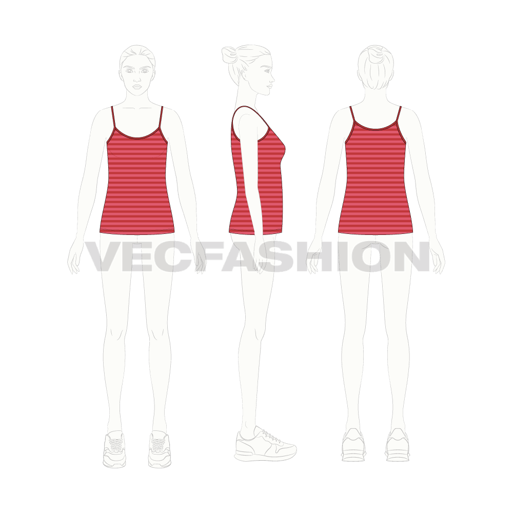 Womens spaghetti top flat sketch, croqui sketch
