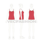 Womens spaghetti top flat sketch, croqui sketch