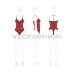 Womens sport bodysuit flat sketch, croqui sketch
