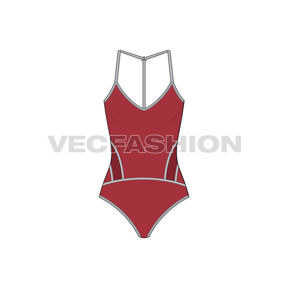 Womens sport bodysuit flat sketch, front view