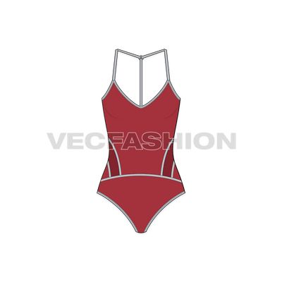 A vector template for Women's Sport Bodysuit with technical panels on sides. A very useful design for clothing lines.