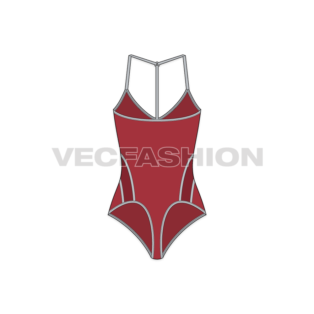 A vector template for Women's Sport Bodysuit with technical panels on sides. A very useful design for clothing lines.