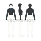 Womens sport crop hoodie flat sketch, croqui sketch