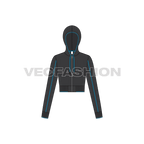 Womens sport crop hoodie flat sketch, front view