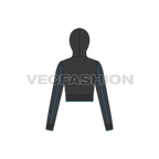 Womens sport crop hoodie flat sketch, back view