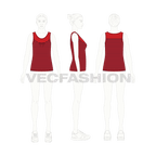 Womens sport fashion tank top flat sketch, croqui sketch