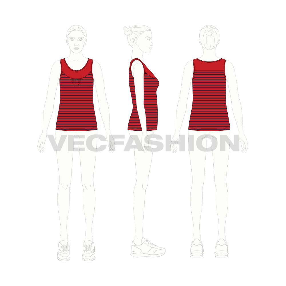 Womens sport fashion tank top flat sketch, croqui sketch
