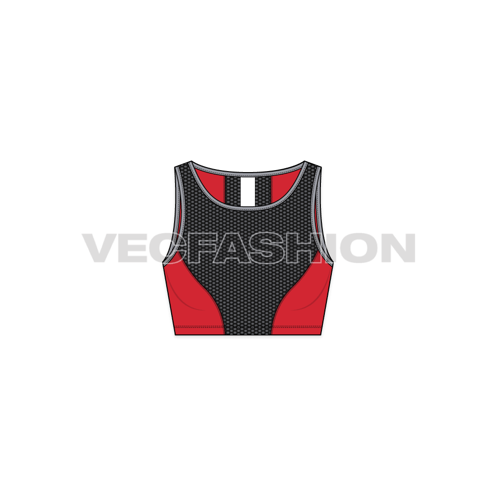 Womens sport mesh bra flat sketch, front view