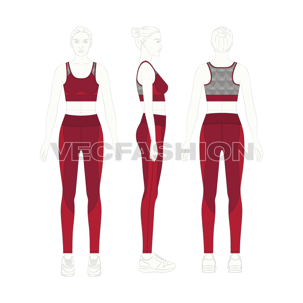 Womens sport mesh suit flat sketch, on croqui