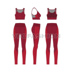 Womens sport mesh suit flat sketch, showing all views, front, side and back