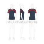 Womens sport polo neck t-shirt flat sketch, croqui sketch