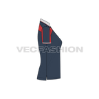 Womens sport polo neck t-shirt flat sketch, side view