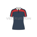 Womens sport polo neck t-shirt flat sketch, front view