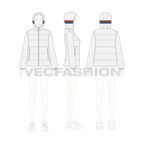 Women's Sport Puffer Jacket flat sketch, croqui sketch